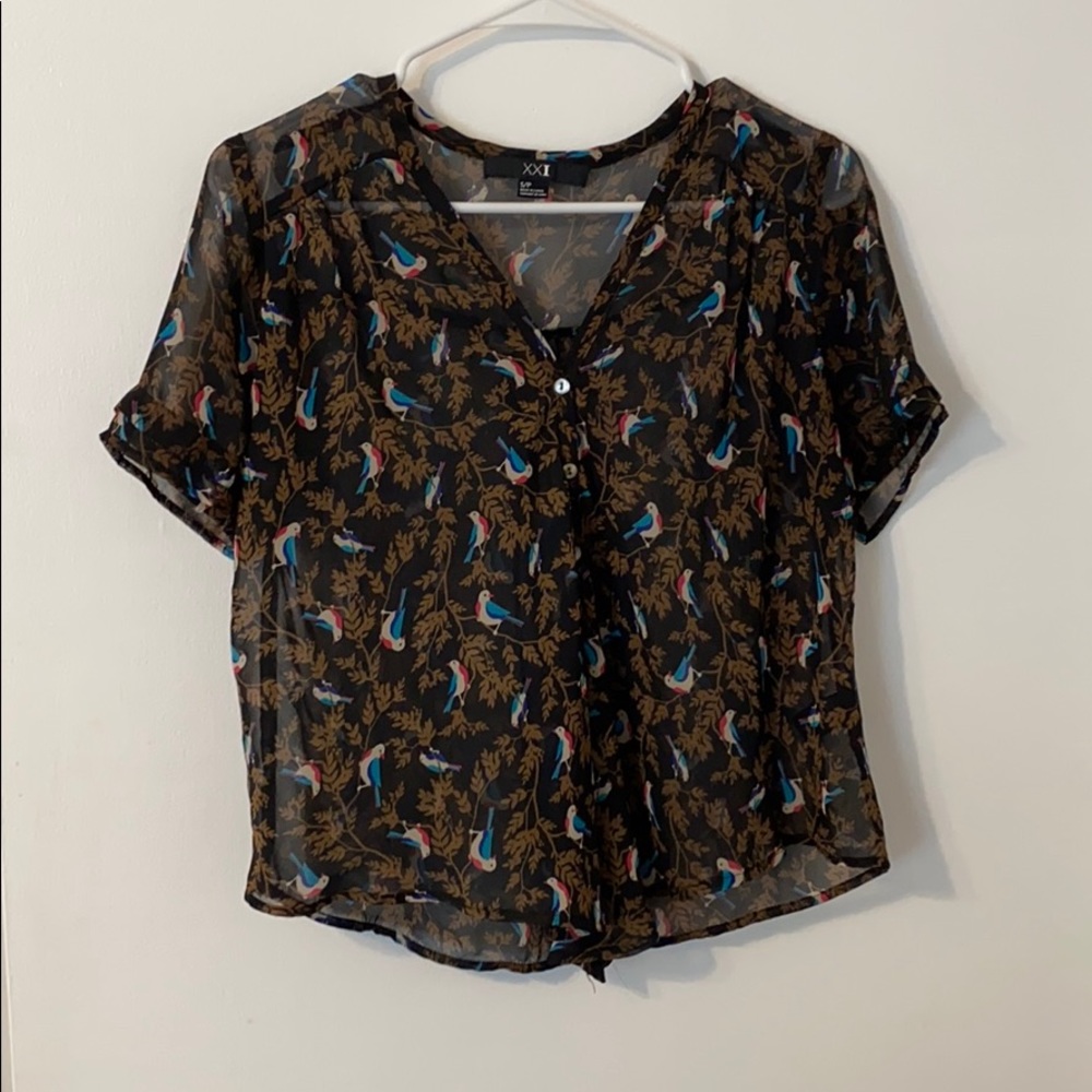 Sheer button up w/ design